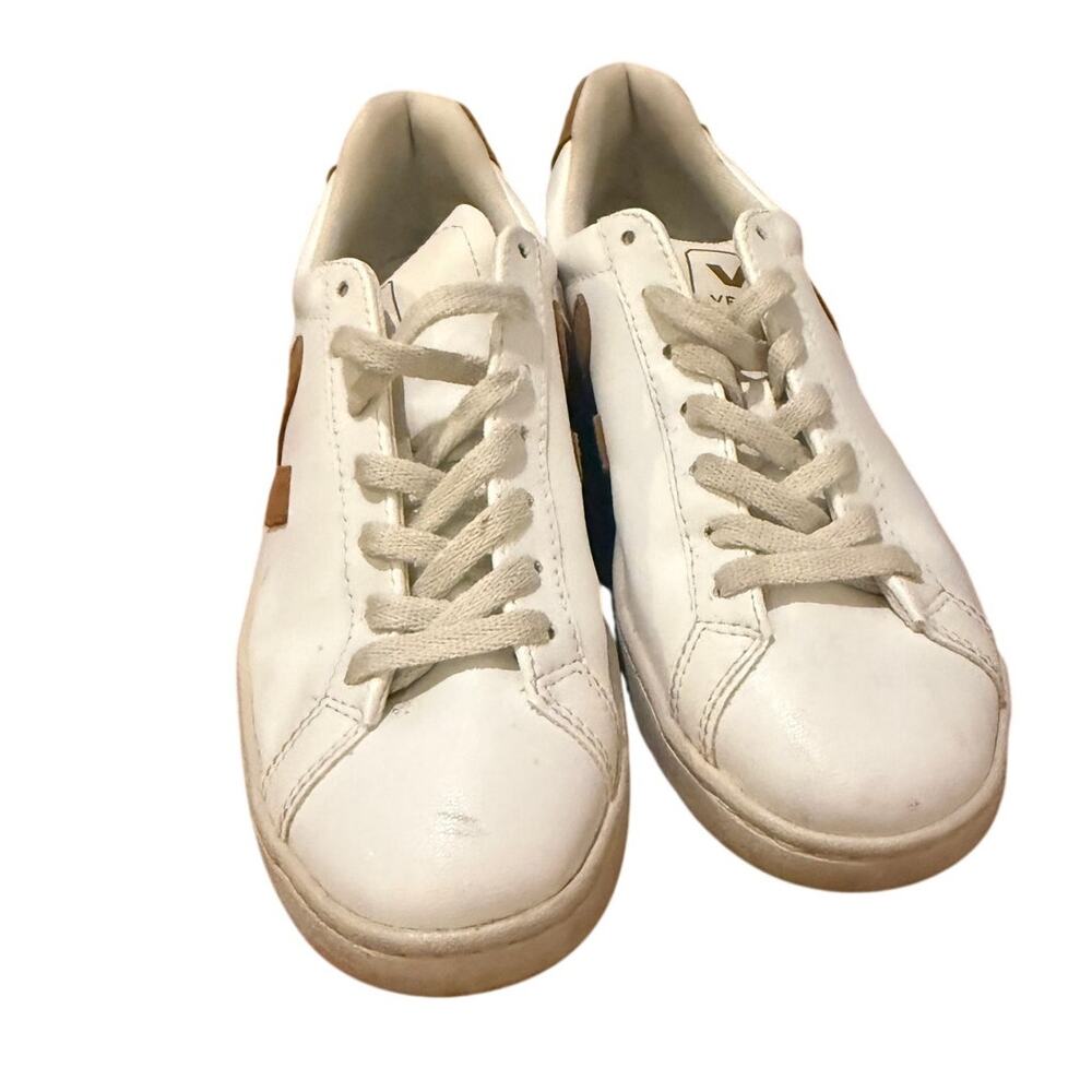 VEJA V-12 Leather White Camel Sneakers Women's Sz. 7 - Picture 3 of 8